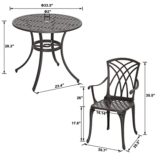 Nuu Garden 5 Pieces Patio Dining Set, Cast Aluminum Outside Table and Chairs with 4 Chairs and 33 Inch Round Bistro Table with Umbrella Hole for Backyard Deck Lawn and Garden Antique Bronze