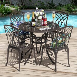 Nuu Garden 5 Pieces Patio Dining Set, Cast Aluminum Outside Table and Chairs with 4 Chairs and 33 Inch Round Bistro Table with Umbrella Hole for Backyard Deck Lawn and Garden Antique Bronze