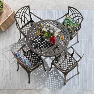 Nuu Garden 5 Pieces Patio Dining Set, Cast Aluminum Outside Table and Chairs with 4 Chairs and 33 Inch Round Bistro Table with Umbrella Hole for Backyard Deck Lawn and Garden Antique Bronze