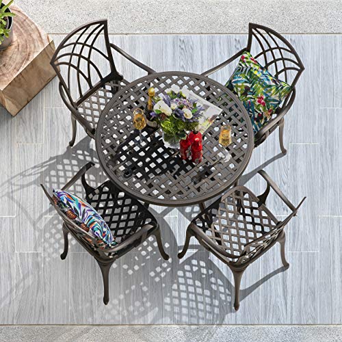 Nuu Garden 5 Pieces Patio Dining Set, Cast Aluminum Outside Table and Chairs with 4 Chairs and 33 Inch Round Bistro Table with Umbrella Hole for Backyard Deck Lawn and Garden Antique Bronze