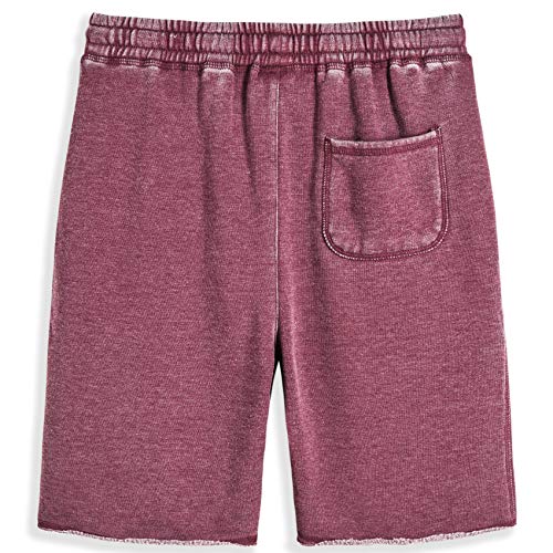 DELCARINO Men's Casual Soft Cotton Elastic Jogger Gym Active Pocket Knit Shorts Burnout Wine Medium