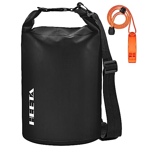 HEETA Waterproof Dry Bag for Women Men (Upgraded Version), Roll Top Lightweight Dry Storage Bag Backpack with Emergency Whistle for Travel, Swimming, Boating, Kayaking, Camping, Beach (Black, 5L)