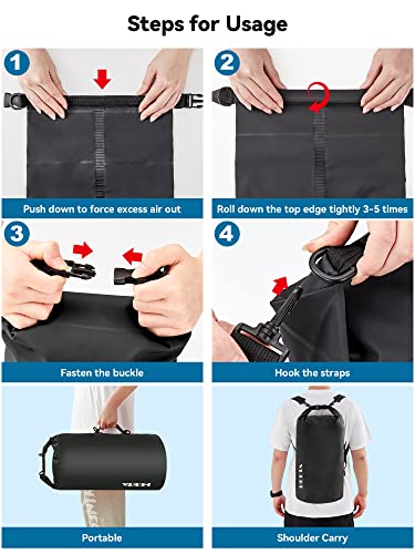 HEETA Waterproof Dry Bag for Women Men (Upgraded Version), Roll Top Lightweight Dry Storage Bag Backpack with Emergency Whistle for Travel, Swimming, Boating, Kayaking, Camping, Beach (Black, 5L)