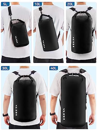 HEETA Waterproof Dry Bag for Women Men (Upgraded Version), Roll Top Lightweight Dry Storage Bag Backpack with Emergency Whistle for Travel, Swimming, Boating, Kayaking, Camping, Beach (Black, 5L)