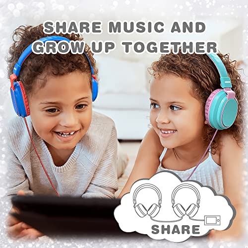 MIDOLA Kids Headphones Wired Volume Limited 85/110dB Over Ear Foldable with Shareport Headset Inline Cable AUX 3.5mm Mic for iPad Notebook Boy Girl Travel School Tablet Black