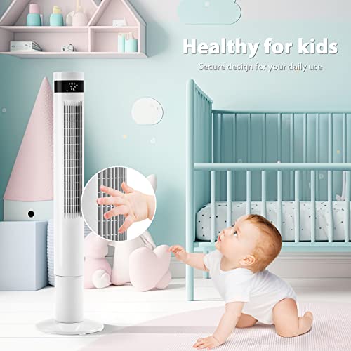 Antarctic Star Tower Fan Portable Electric Oscillating Fan Quiet Cooling Remote Control Standing Bladeless Floor Fans 3 Speeds Wind Modes Timer Bedroom Office (43 inch, White)