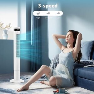 Antarctic Star Tower Fan Portable Electric Oscillating Fan Quiet Cooling Remote Control Standing Bladeless Floor Fans 3 Speeds Wind Modes Timer Bedroom Office (43 inch, White)