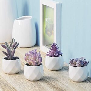 CADNLY Fake Succulent Plant Set for Women Desk - Realistic Artificial Mini Purple Succulent Décor in Ceramic Planter Pots for Bedroom Bathroom Office Shelf Decor