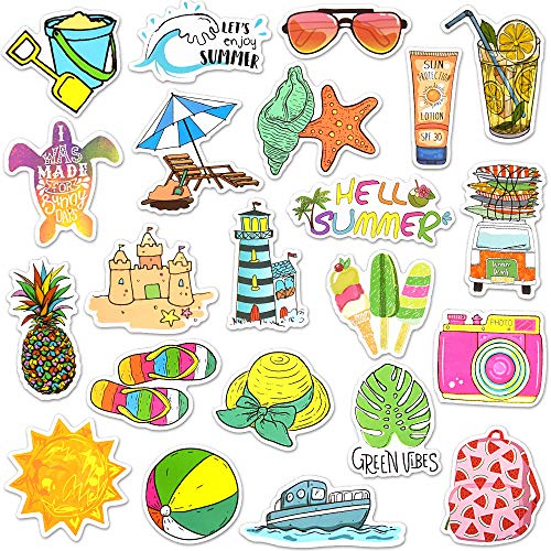 SUSIHI Summer Beach Stickers for Hydroflasks Cute Stickers for Kids Laptop Water Bottles Stickers Waterproof Stickers for Teens(50 Pcs)