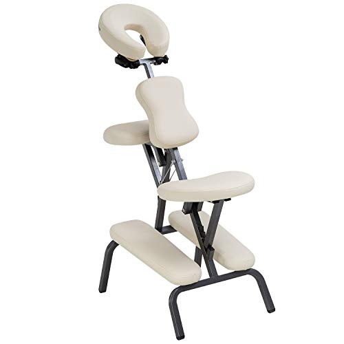 PayLessHere Massage Chair Portable Tattoo Chair Folding Height Adjustable 2 Inch Thick Sponge Light Weight Therapy Chairs Carring Bag Face Cradle Travel Spa Chairs,Cream