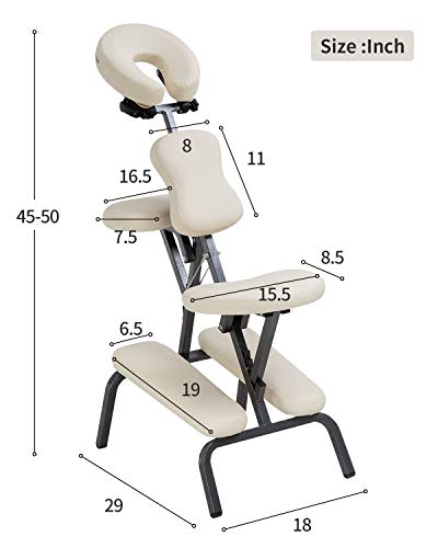 PayLessHere Massage Chair Portable Tattoo Chair Folding Height Adjustable 2 Inch Thick Sponge Light Weight Therapy Chairs Carring Bag Face Cradle Travel Spa Chairs,Cream