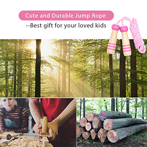 Jump Rope Kids, 7ft Adjustable Cotton Skipping Rope with Wooden Handle for Boys and Girls Fitness Outdoor Exercise (Pink)