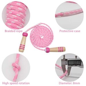 Jump Rope Kids, 7ft Adjustable Cotton Skipping Rope with Wooden Handle for Boys and Girls Fitness Outdoor Exercise (Pink)