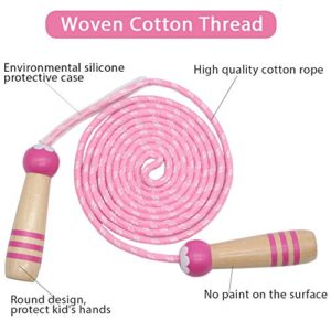 Jump Rope Kids, 7ft Adjustable Cotton Skipping Rope with Wooden Handle for Boys and Girls Fitness Outdoor Exercise (Pink)