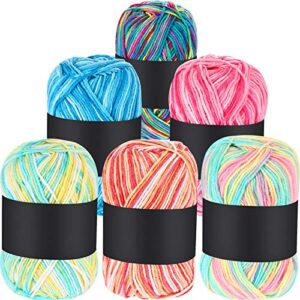 willbond 6 pcs 50g crochet yarn multi colored knitting yarn bulk acrylic weaving yarn crocheting thread (pink, yellow green, multicolor, blue, yellow red, yellow green pink, 3-ply)