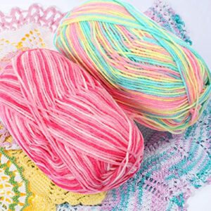WILLBOND 6 Pcs 50g Crochet Yarn Multi Colored Knitting Yarn Bulk Acrylic Weaving Yarn Crocheting Thread (Pink, Yellow Green, Multicolor, Blue, Yellow Red, Yellow Green Pink, 3-Ply)