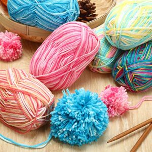 WILLBOND 6 Pcs 50g Crochet Yarn Multi Colored Knitting Yarn Bulk Acrylic Weaving Yarn Crocheting Thread (Pink, Yellow Green, Multicolor, Blue, Yellow Red, Yellow Green Pink, 3-Ply)