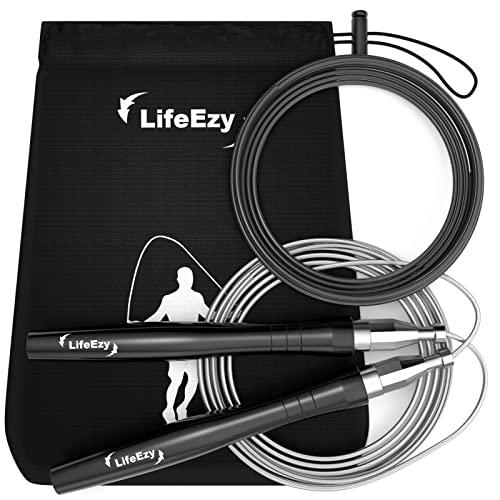 Jump Rope, High Speed Weighted Jump Rope - Premium Quality Tangle-Free - Self-Locking Screw-Free Design - Jump Ropes for Fitness - Skipping Rope for Workout Fitness, Crossfit & Home Exercises (Black)