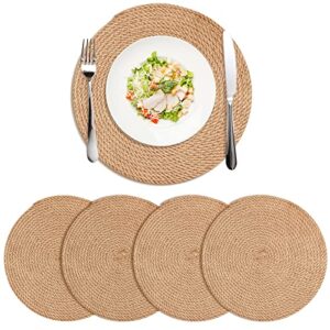 amidaky round woven placemats set of 4 braided placemats washable natural jute round table mats 14 inches brown
