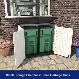 Horizontal Outdoor Garden Storage Shed for Backyards and Patios,Waterproof Storage Box,26 Cubic Feet Capacity for Garbage Cans, Lawnmower,Tools and Garden Accessories,Light Beige (White)