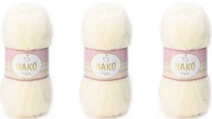 nako paris, knitting yarn, crochet yarn, acrylic shawl winter hat scarf yarn - 3 skein(ball) 40% premium acrylic - 60% polyamide each skein/ball 100 gr 268 yds (2098-cream)