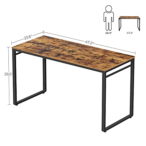 VASAGLE Computer Writing Desk, 47 Inch Office Study Table, Work from Home, with 8 Hooks, Metal Frame, Industrial, 47.2", Rustic Brown