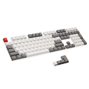 rk royal kludge 115 classical pbt side front printed keycaps, oem profile thick ansi iso layout non-backlit keycap set for mx switches mechanical keyboard, grey white