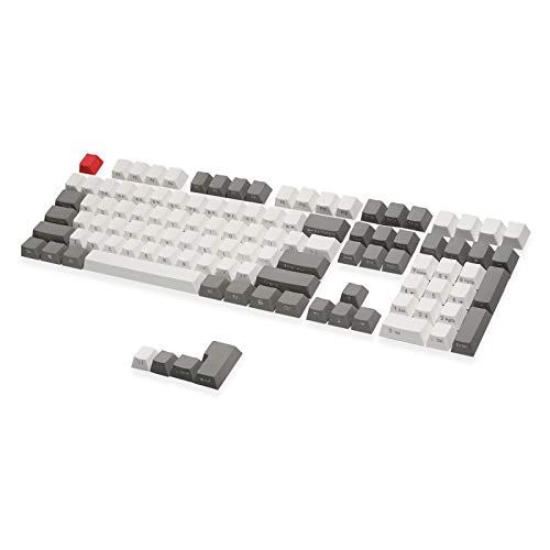 RK ROYAL KLUDGE 115 Classical PBT Side Front Printed Keycaps, OEM Profile Thick ANSI ISO Layout Non-Backlit Keycap Set for MX Switches Mechanical Keyboard, Grey White