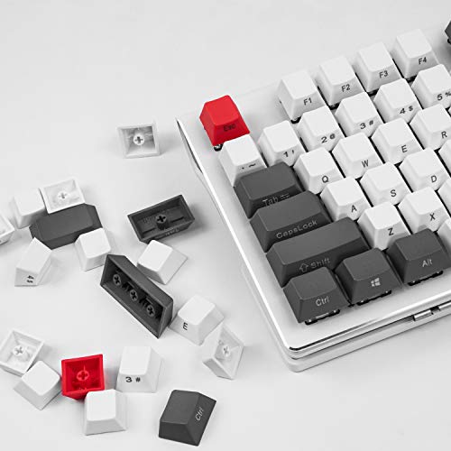 RK ROYAL KLUDGE 115 Classical PBT Side Front Printed Keycaps, OEM Profile Thick ANSI ISO Layout Non-Backlit Keycap Set for MX Switches Mechanical Keyboard, Grey White