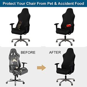 WOMACO Gaming Chair Slipcover Stretch Seat Chair Cover for Leather Computer Reclining Racing Ruffled Gamer Chair Protector (Black, One-Size)