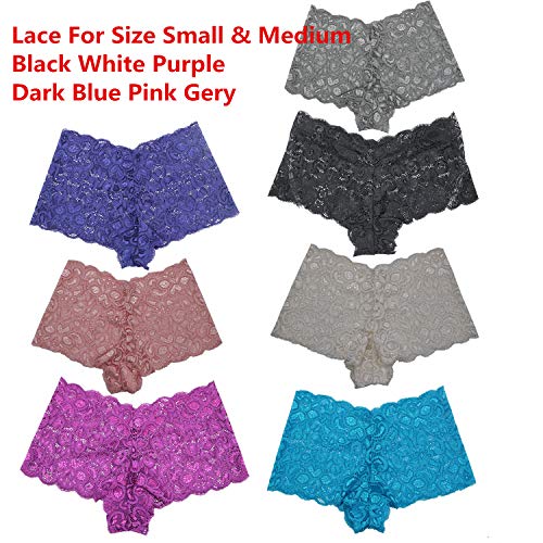 Delcroix 7 Pack Lace Boyshort Panties for Women Breathable Soft Lacy Underwear Stretch Panty Size M Medium, Assorted Different Lace Pattern