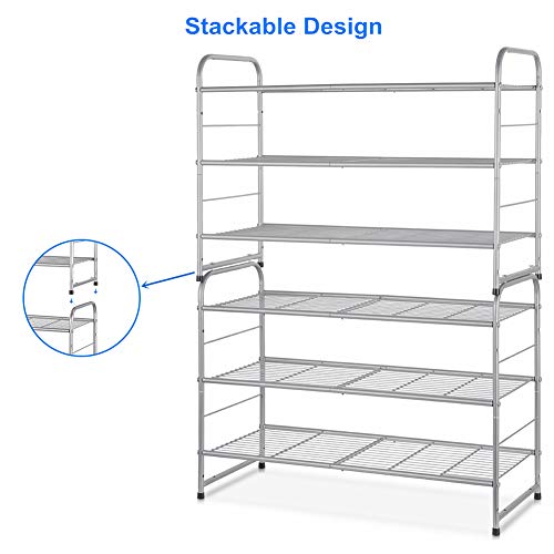 Bextsrack 3-Tier Shoe Rack, Stackable & Adjustable Wire Grid Shoe Shelf Storage Organizer for Closet Bedroom Entryway - Silver