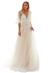 ymsha ball gown wedding dresses ivory long spaghetti straps sleeveless lace appliques bohemian bridal gowns for wedding party 10