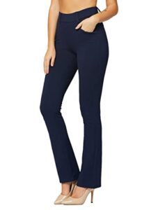 premium women's stretch dress pants - wear to work - ponte treggings - bootcut - navy blue - dp-boot-full-navy-l