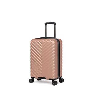 kenneth cole reaction "madison square" women's lightweight hardside chevron expandable spinner luggage, 20-inch carry-on, rose gold with hematite zippers