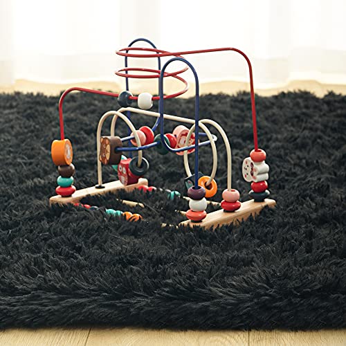 Foxmas Large Area Rugs for Living Room Bedroom 5x8 Feet, Fluffy Kids Room Plush Shaggy Nursery Rug Furry Throw Carpets for Boys Girls, College Dorm Fuzzy Rugs Home Decorate Rug, Black