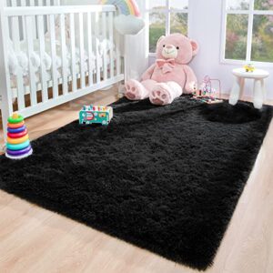 Foxmas Large Area Rugs for Living Room Bedroom 5x8 Feet, Fluffy Kids Room Plush Shaggy Nursery Rug Furry Throw Carpets for Boys Girls, College Dorm Fuzzy Rugs Home Decorate Rug, Black