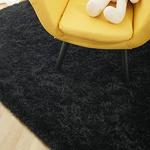 Foxmas Large Area Rugs for Living Room Bedroom 5x8 Feet, Fluffy Kids Room Plush Shaggy Nursery Rug Furry Throw Carpets for Boys Girls, College Dorm Fuzzy Rugs Home Decorate Rug, Black