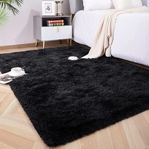 Foxmas Large Area Rugs for Living Room Bedroom 5x8 Feet, Fluffy Kids Room Plush Shaggy Nursery Rug Furry Throw Carpets for Boys Girls, College Dorm Fuzzy Rugs Home Decorate Rug, Black