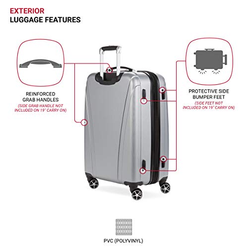 SwissGear 7585 Hardside Expandable Luggage with Spinner Wheels, Silver, Checked-Medium 23-Inch