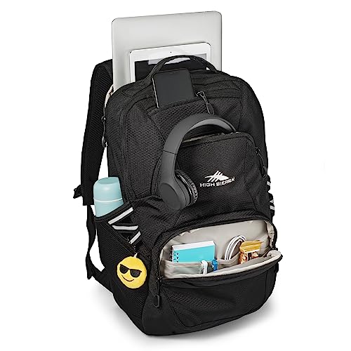 High Sierra Swoop SG School Backpack Book Bag Travel Laptop Bag with Drop Protection Pocket, Tablet Sleeve, and 360 Reflectivity, Black