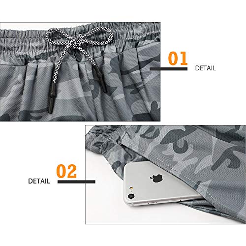 Surenow Mens Running Shorts，Workout Running Shorts for Men，2-in-1 Stealth Shorts， 7-Inch Gym Yoga Outdoor Sports Shorts Camouflage Grey