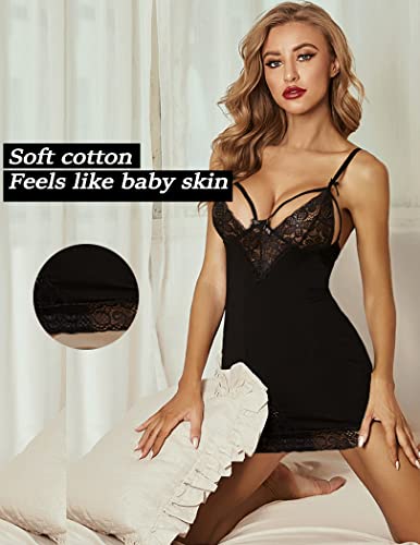 Avidlove Women Chemises Lingerie Lace Babydoll Sleepwear Sexy Full Slips Mini Dress Black X-Large