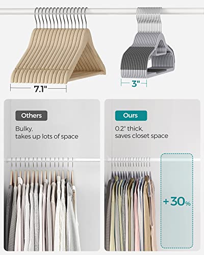 SONGMICS Pack of 30 Coat Hangers, Heavy-Duty Plastic Hangers with Non-Slip Design, Space-Saving Clothes Hangers, 16.5 Inches Wide, 360° Swivel Hook, Gray and Silver UCRP20G30