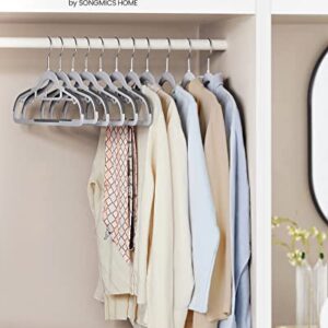 SONGMICS Pack of 30 Coat Hangers, Heavy-Duty Plastic Hangers with Non-Slip Design, Space-Saving Clothes Hangers, 16.5 Inches Wide, 360° Swivel Hook, Gray and Silver UCRP20G30