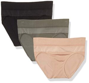 warner's womens blissful benefits by warner's seamless pany 3 pack hipster panties, stone/toasted almond/black, large us