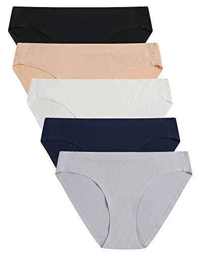 voenxe Womens Seamless Underwear Breathable Stretch Bikini Panties (D-5 Pack Basics, Medium)