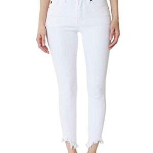 Kan Can Women's High Rise Hem Detail Skinny Jeans - KC7267 (White, 23 (US 0))