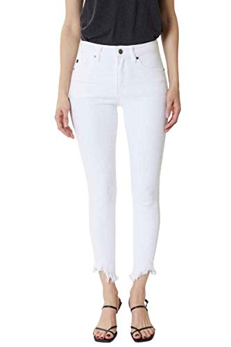 Kan Can Women's High Rise Hem Detail Skinny Jeans - KC7267 (White, 23 (US 0))