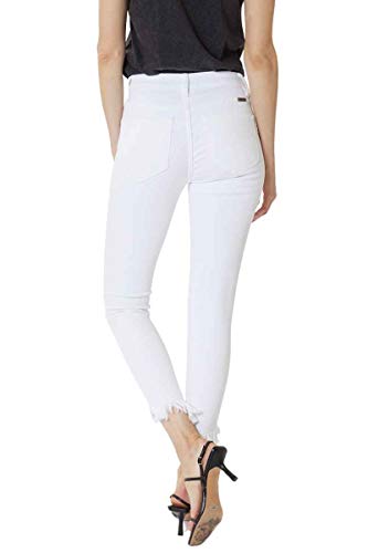 Kan Can Women's High Rise Hem Detail Skinny Jeans - KC7267 (White, 23 (US 0))